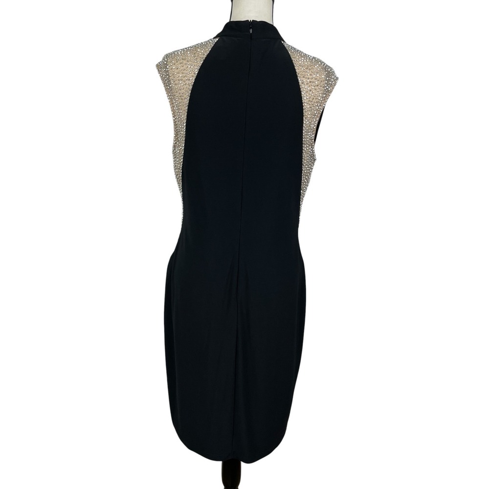 Xscape Womens Dress 14 Black Rhinestone Illusion Choker Neck Sleeveless Cocktail - Picture 8 of 13